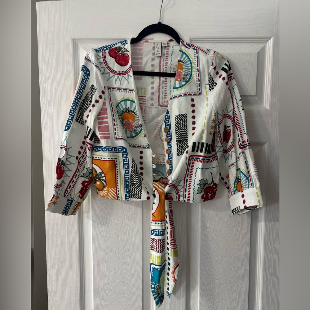 Joie Linen Blend Tomato Vegetable Tie Top Size Small